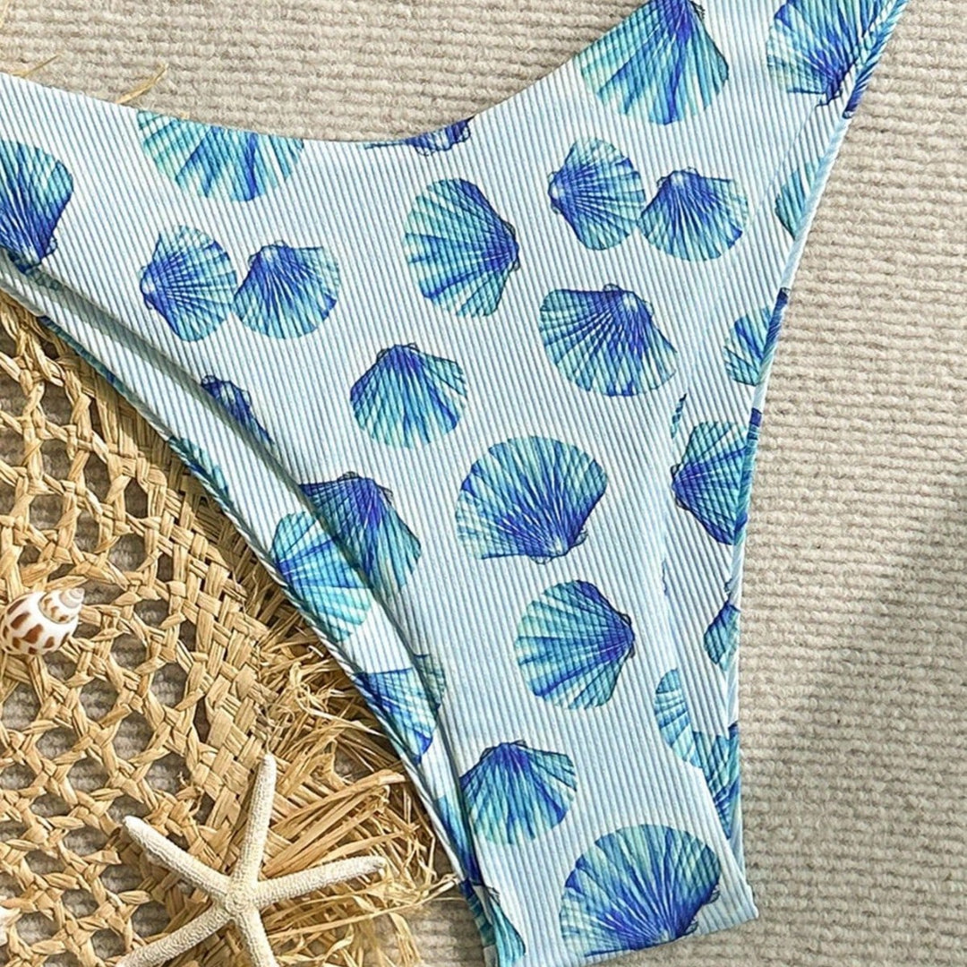 Women's triangle bikini with shell print and delicate ruffle details Mune Fashion