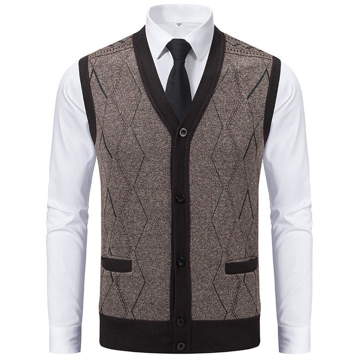 Men's Sleeveless Knit Vest with Diamond Pattern, V-Neck and Button Placket Mune Fashion