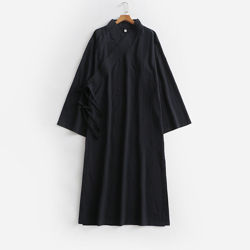 Women's Long Kimono-Style Wrap Dress with Wide Sleeves and Side Ties Mune Fashion