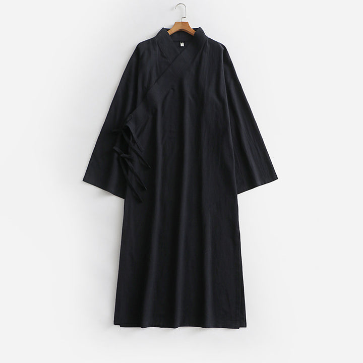 Women's Long Kimono-Style Wrap Dress with Wide Sleeves and Side Ties Mune Fashion