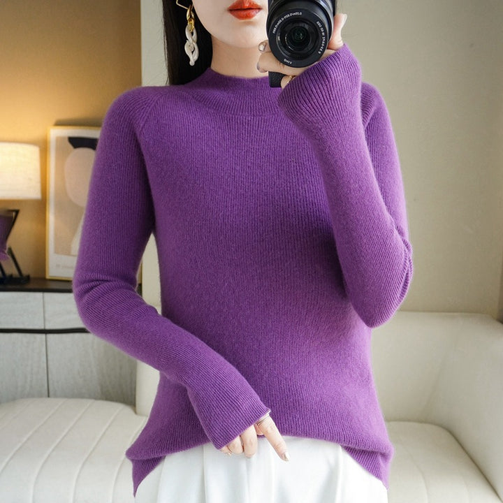 Women's slim-fit stand collar sweater made of lightweight fine knit with a fine ribbed structure Mune Fashion