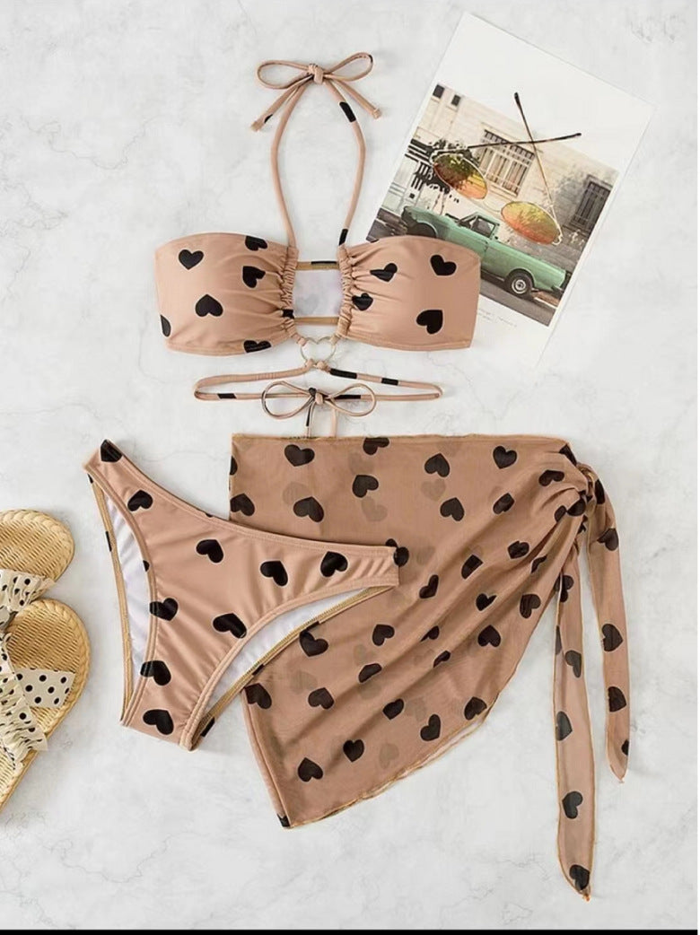 Women's Bikini Set with Playful Heart Pattern and Elegant Wrap Skirt Mune Fashion