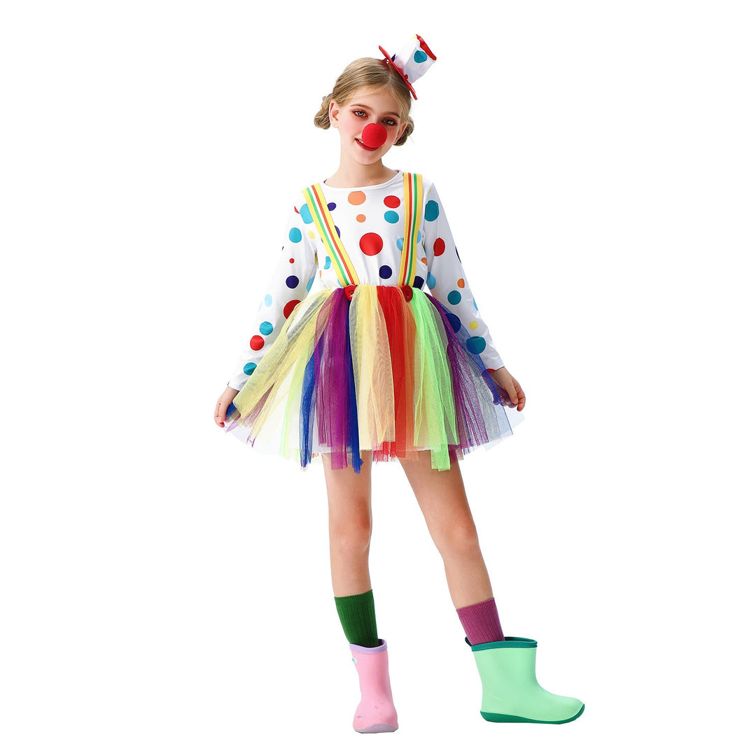 Girl clown costume with colorful tulle skirts and hair accessories Mune Fashion