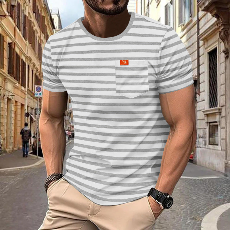 Men's nautical inspired striped T-shirt with chest pocket and slub jersey Mune Fashion
