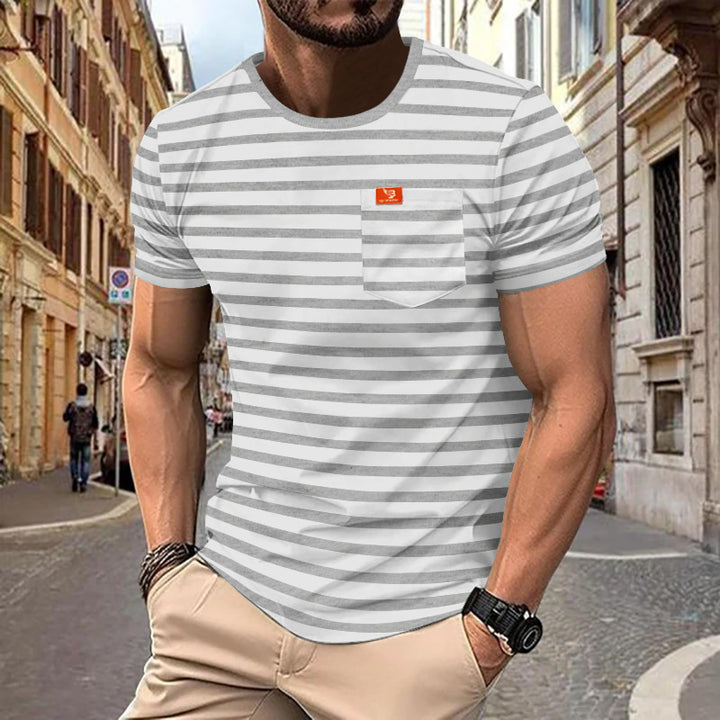 Men's nautical inspired striped T-shirt with chest pocket and slub jersey Mune Fashion