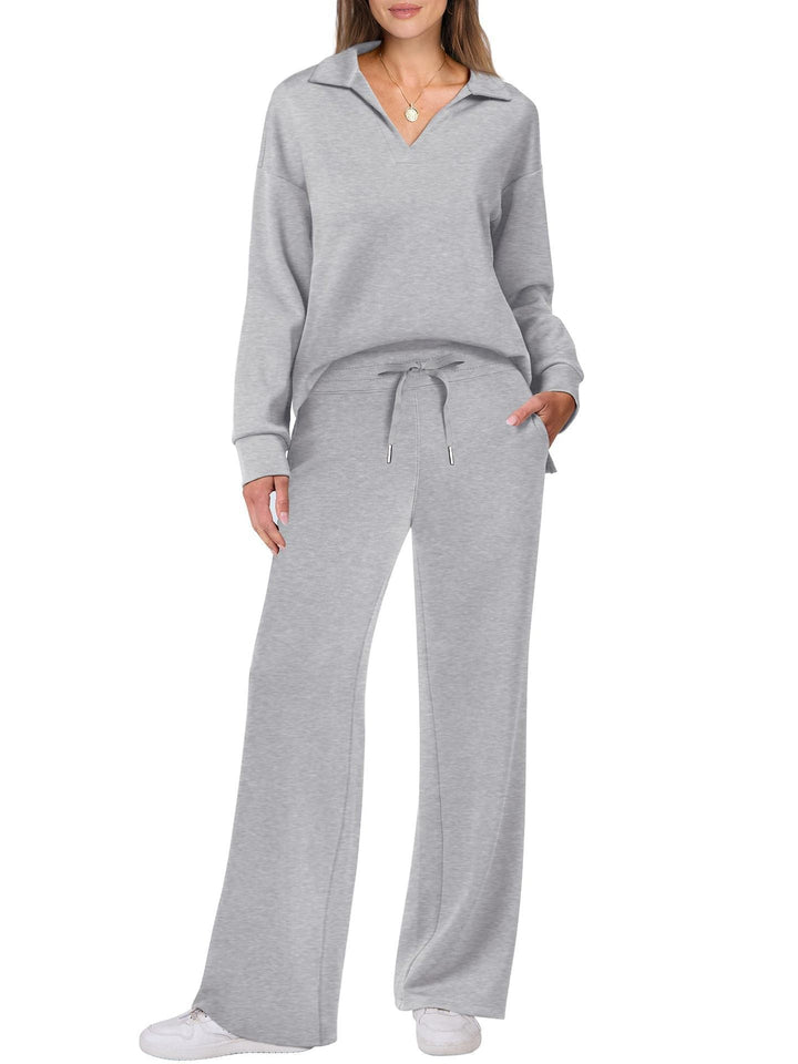 Women's Relaxing Leisure Suit with Large Collar and Comfortable Wide-Cut Pants Mune