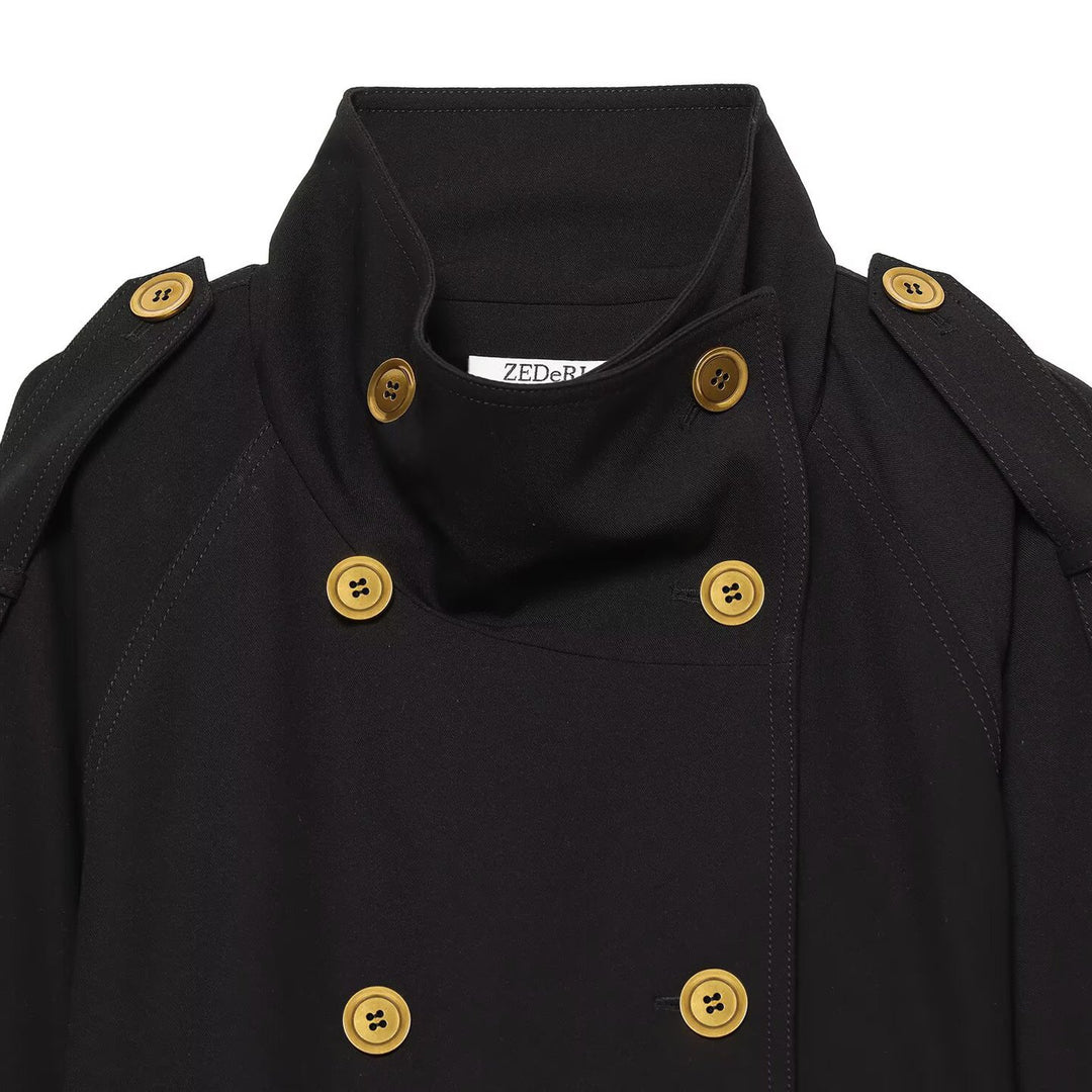 Women Short Trench Coat with Double-Breasted Button Placket and Waist Belt Mune Fashion