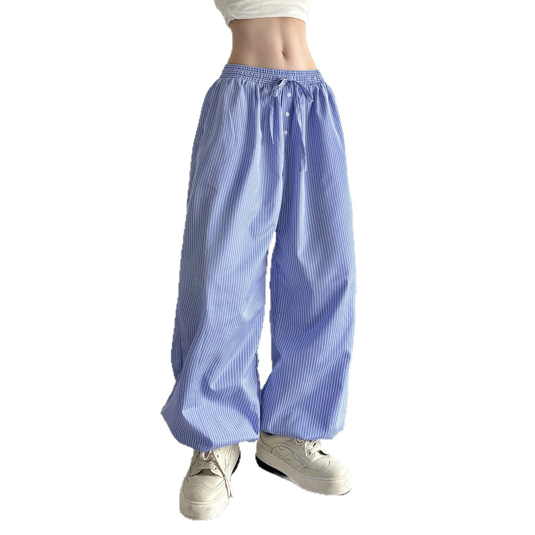 Women Wide Lounge Pants with Smocked Waistband, Drawstring, Button Placket, and Elastic Cuffs Mune Fashion