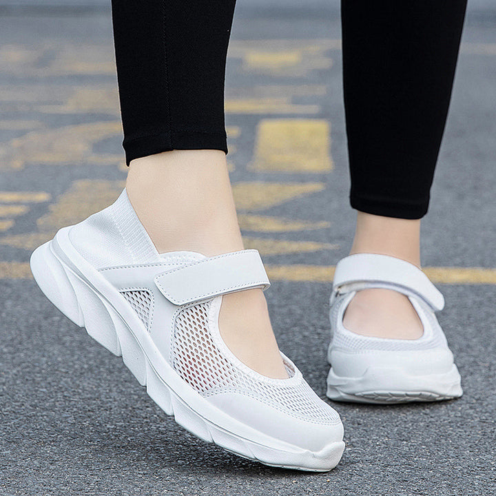 Women's Nan Comfort Strap Sneakers with Velcro Seamless Knit Shaft and Cushioning Lightweight Sole Mune Fashion