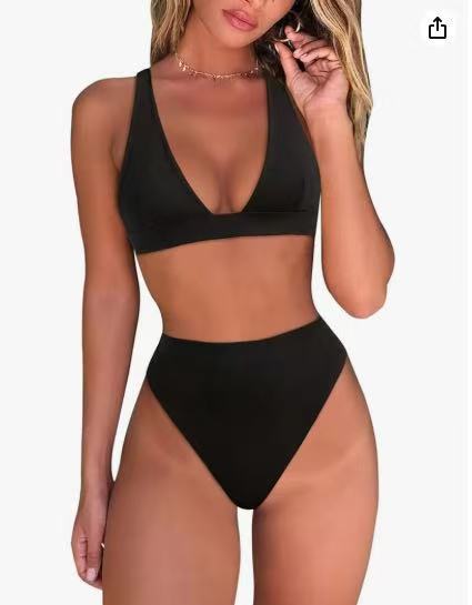 Women's High-Waisted Bikini Set with V-Neck Mune Fashion