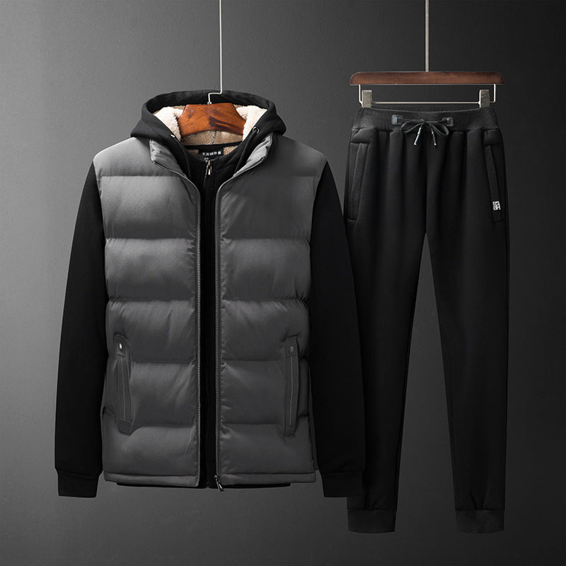 Men's Padded Hooded Vest with Fleece Lining and Slim Fit Jogging Pants Set Mune Fashion