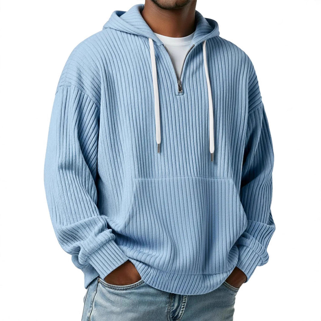 Men's ribbed half-zip hoodie with hood, kangaroo pocket, and oversized casual cut Mune Fashion