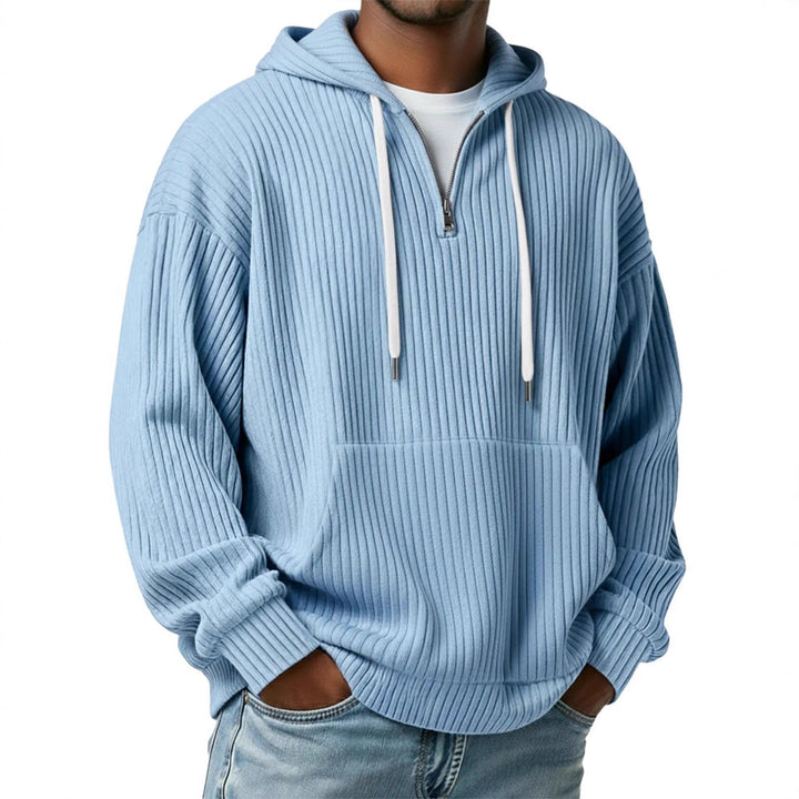 Men's ribbed half-zip hoodie with hood, kangaroo pocket, and oversized casual cut Mune Fashion