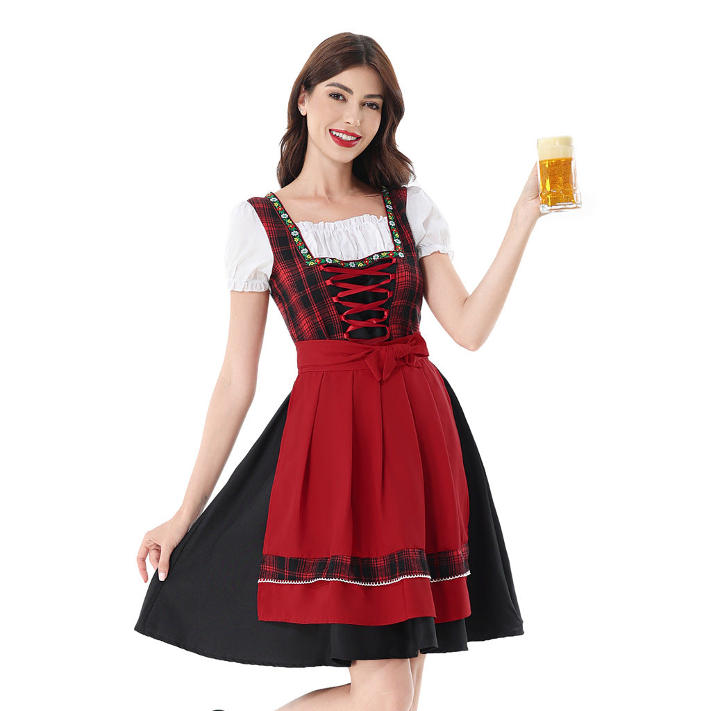 Ladies traditional Dirndl dress with checkered bodice and quilted apron Mune Fashion