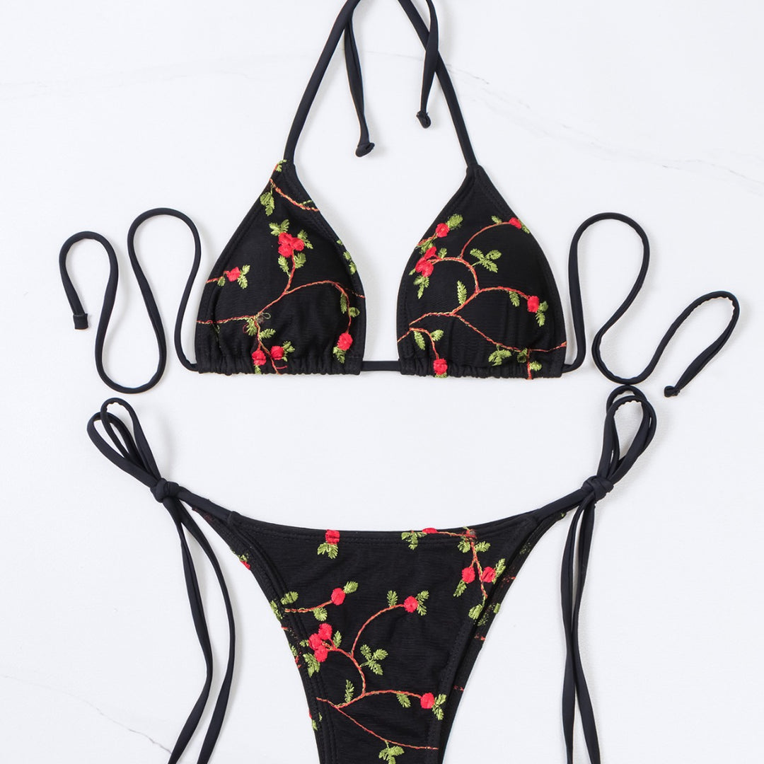 Women's triangle bikini with handcrafted floral embroidery Mune Fashion