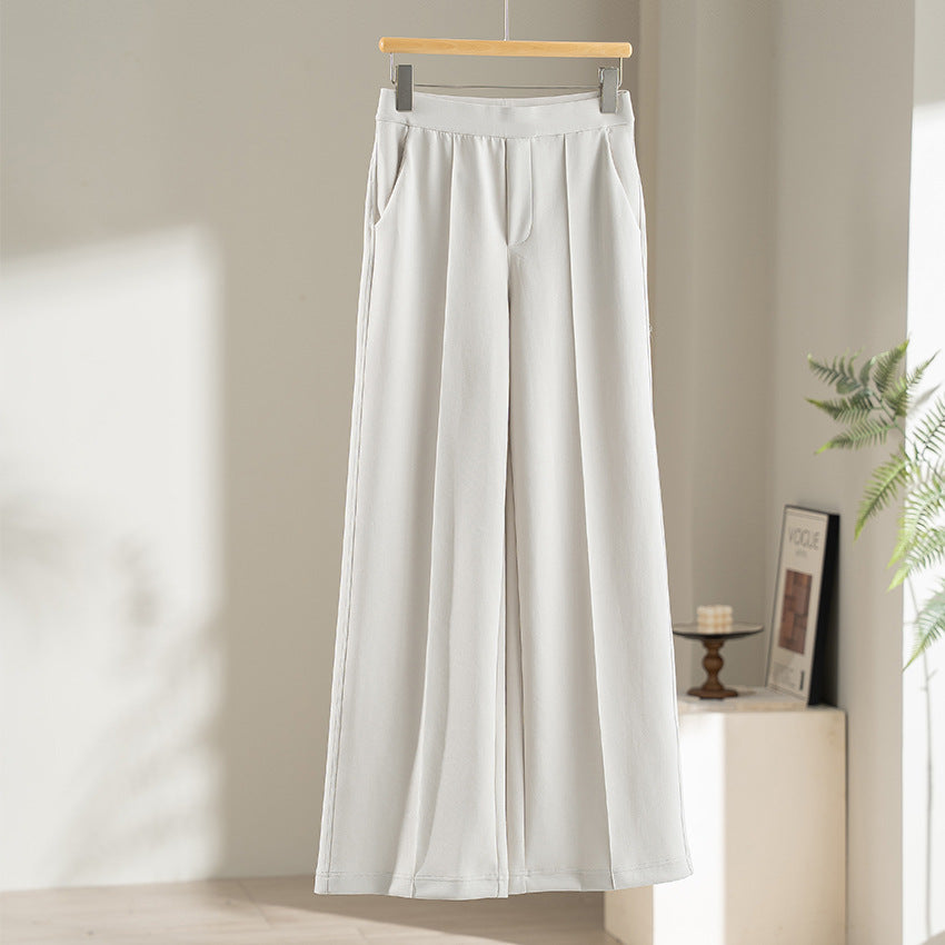 Women's Wide Palazzo Pants made of Ponte Jersey with Elastic Comfort Waistband and Pressed Pleat Mune Fashion