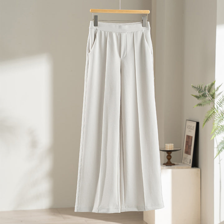 Women's Wide Palazzo Pants made of Ponte Jersey with Elastic Comfort Waistband and Pressed Pleat Mune Fashion
