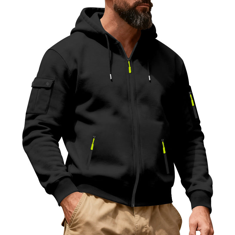 Men's Nan Utility Hooded Jacket with Full Zip, Arm Cargo Pockets and Elastic Cuffs Mune Fashion