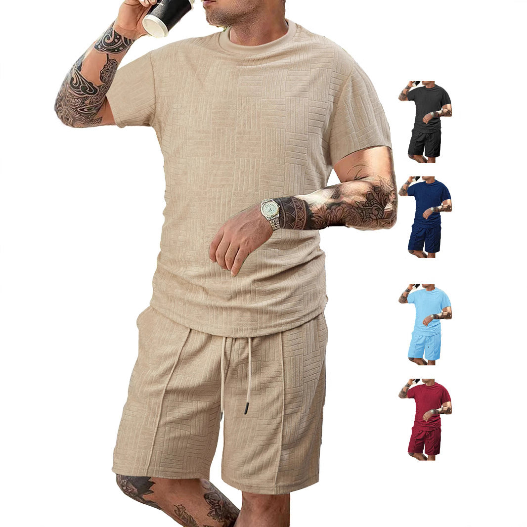 Men's nano relief structure lounge two-piece with short sleeve round neck and elastic drawstring Bermuda Mune Fashion