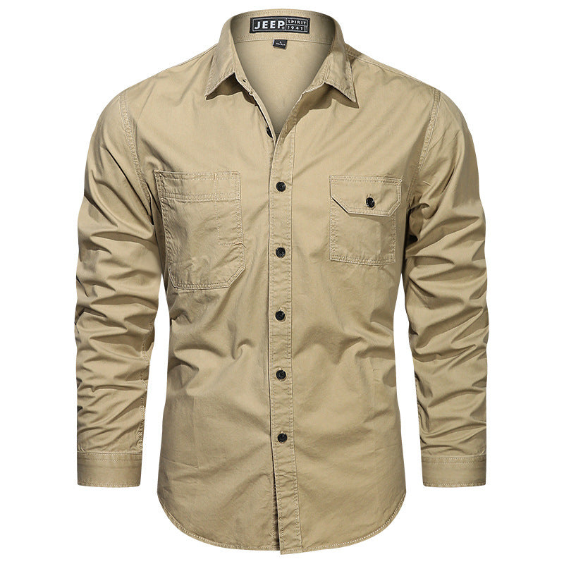 Men's long-sleeved cotton twill field shirt with flap chest pockets and tailored fit Mune Fashion