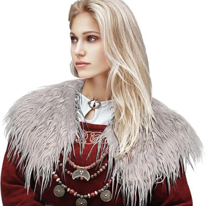Ladies' shoulder stole made of long-fiber artificial fur with dramatic shaggy collar Mune Fashion