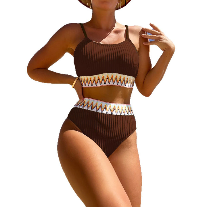 Women High-Waisted Bikini with Geometric Pattern Mune Fashion