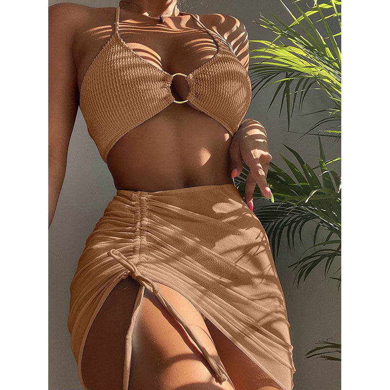 Women's Bikini Set with Elegant Ring Detail and Ruched Skirt Mune Fashion