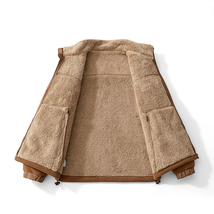 Men's Teddy-lined fleece jacket with stand-up collar, zipper and thermo inner lining Mune Fashion