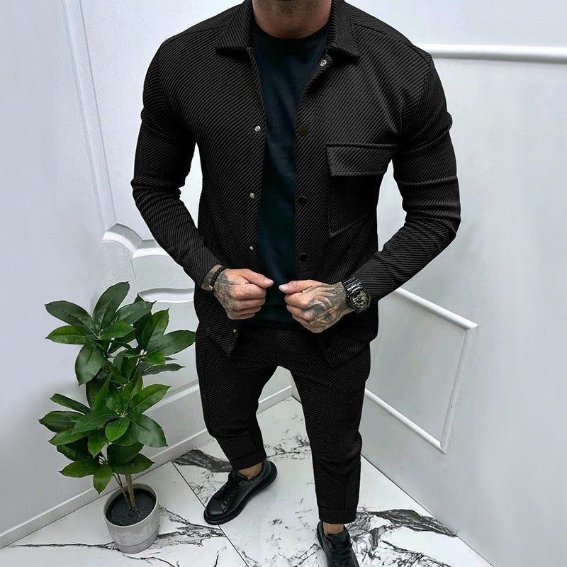 Men's finely structured shirt jacket and sweatpants set with a slim fit Mune Fashion