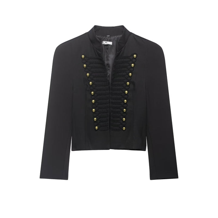 Women's short blazer in hussar style with decorative cord applications and brass buttons Mune Fashion