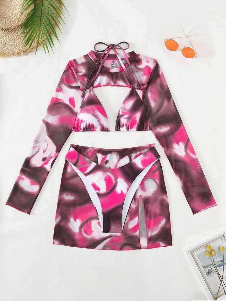 Women Triangle Bikini Set with long-sleeved top and high leg cut Mune Fashion