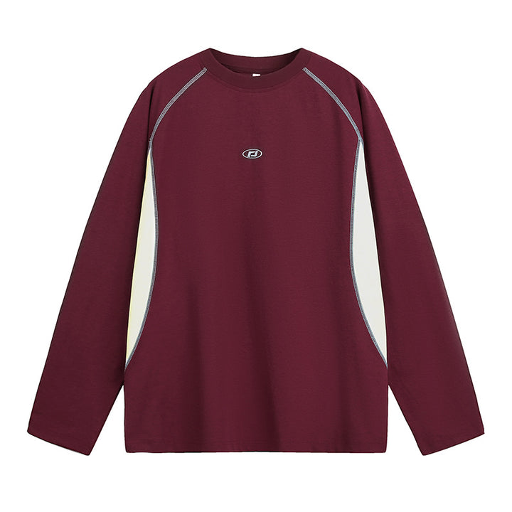 Unisex Long Sleeve Sweatshirt with Raglan Seams, Contrast Sides and Minimalist Logo Embroidery Mune Fashion
