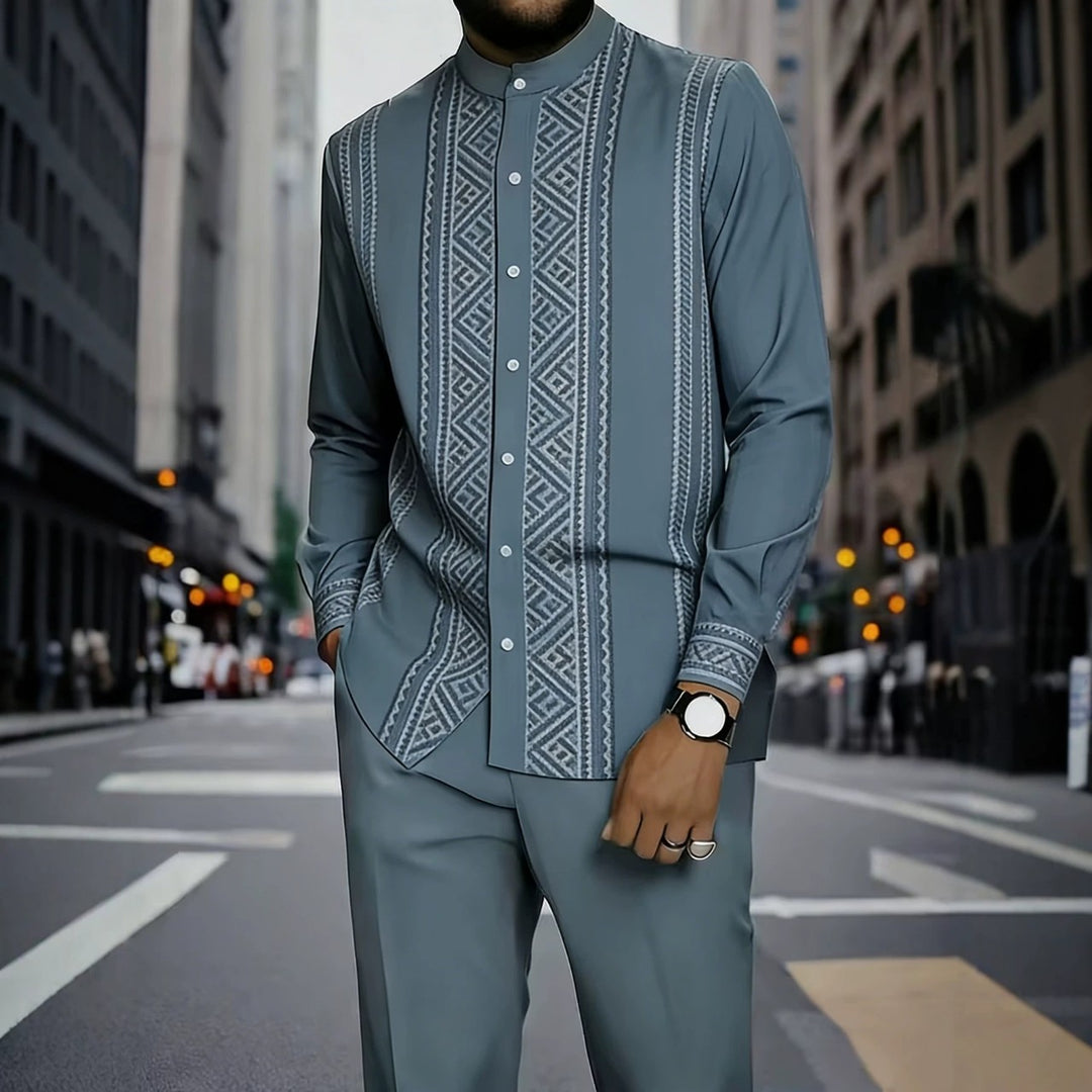 Men's Elegant Long Sleeve Shirt with Unique Texture Pattern Mune Fashion