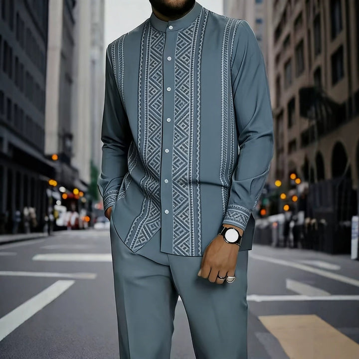 Men's Elegant Long Sleeve Shirt with Unique Texture Pattern Mune Fashion
