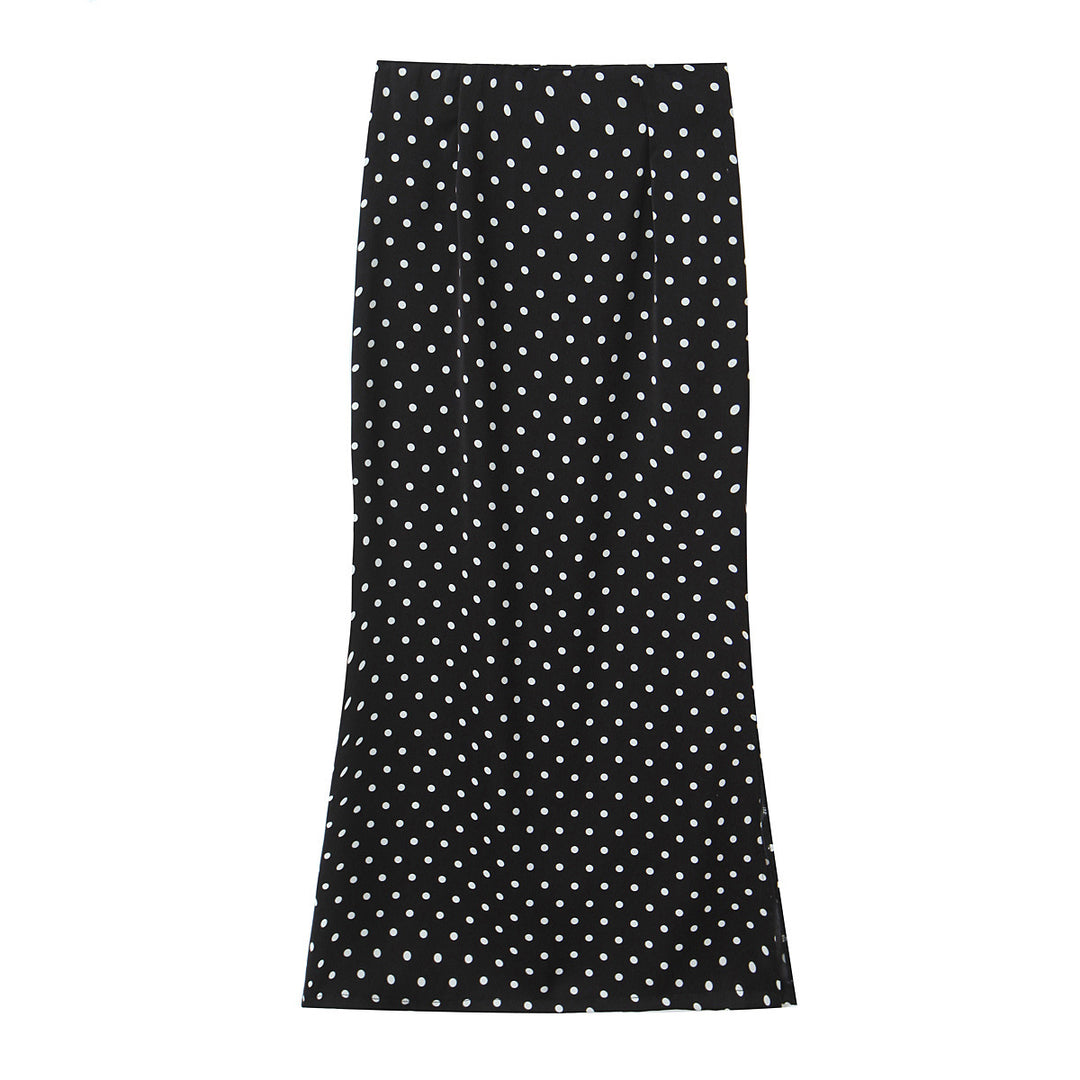 Women's Two-Piece Tailored Blazer and Midaxi Skirt Set with Rose Appliqué on the Belt and Polka Dot Skirt Mune Fashion
