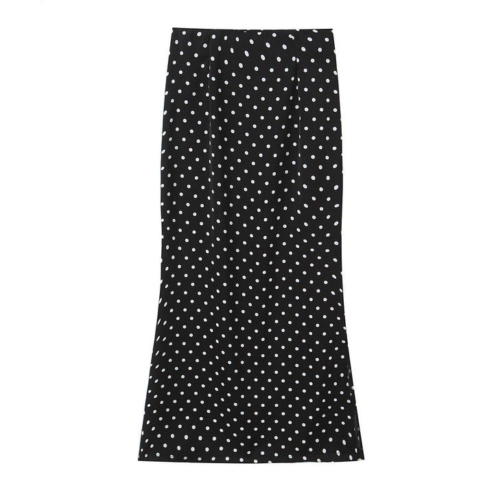 Women's Two-Piece Tailored Blazer and Midaxi Skirt Set with Rose Appliqué on the Belt and Polka Dot Skirt Mune Fashion
