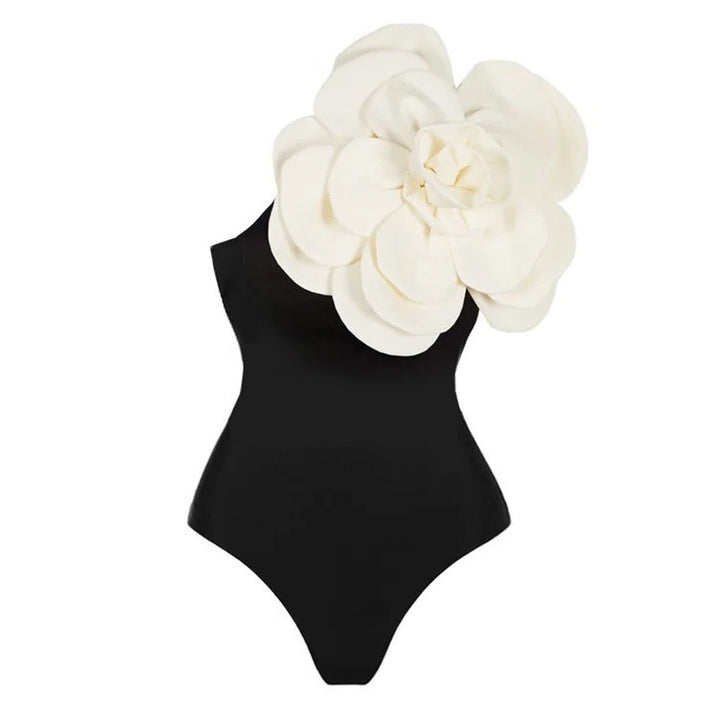 Women One-Sided Swimsuit with 3D Flower Applique Mune Fashion