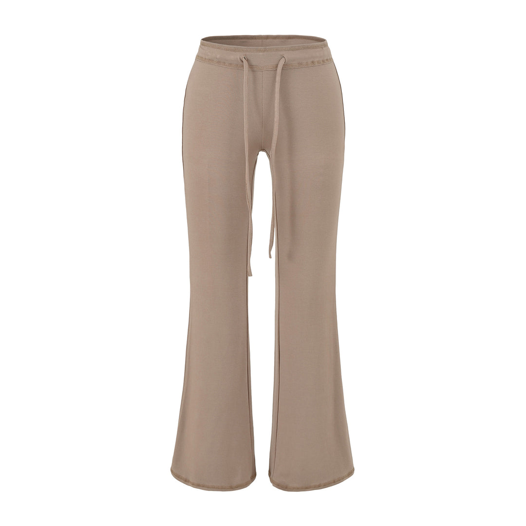Women's Flowing Jersey Pants with High Waist, Drawstring and Flared Leg Mune Fashion