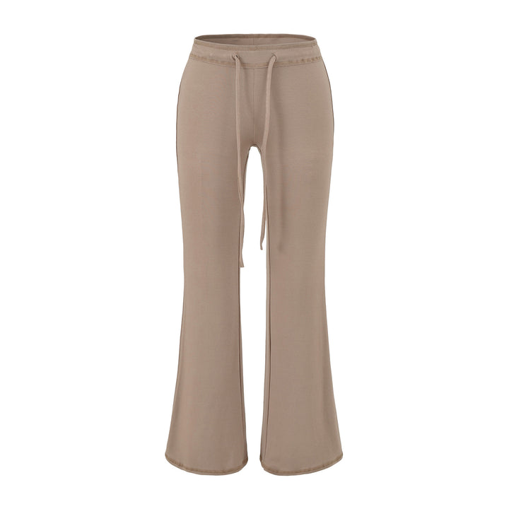 Women's Flowing Jersey Pants with High Waist, Drawstring and Flared Leg Mune Fashion