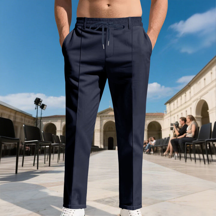 Men's tapered pleat chinos with elastic drawstring waistband and side pockets Mune Fashion