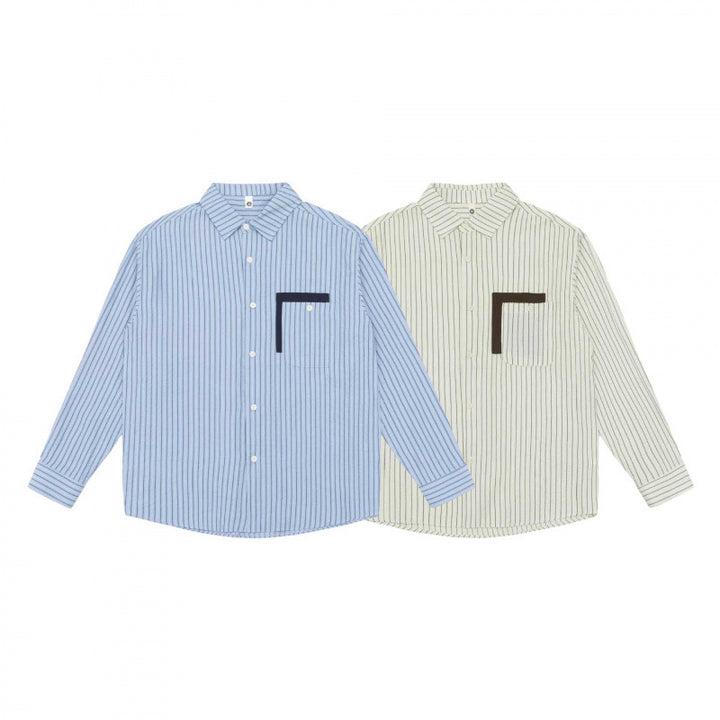 Women's Wide Striped Oversized Shirt with Kent Collar, Full Button Placket, and Contrasting Chest Pocket Mune Fashion