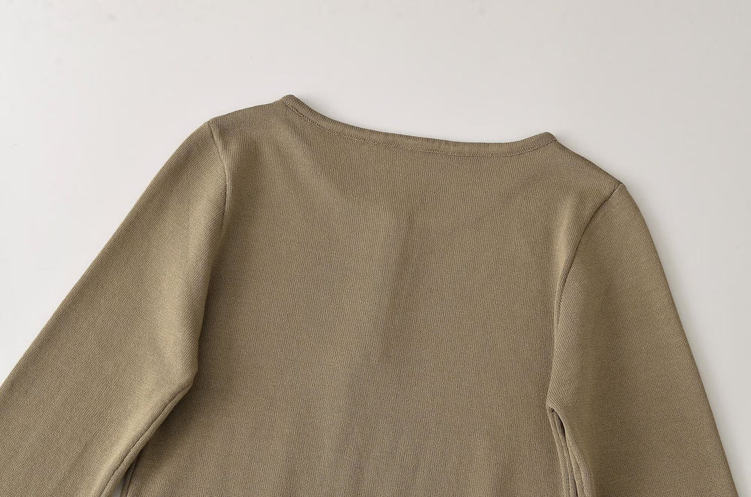 Women's fine knit long sleeve with Henley button placket and flared trumpet sleeves Mune Fashion