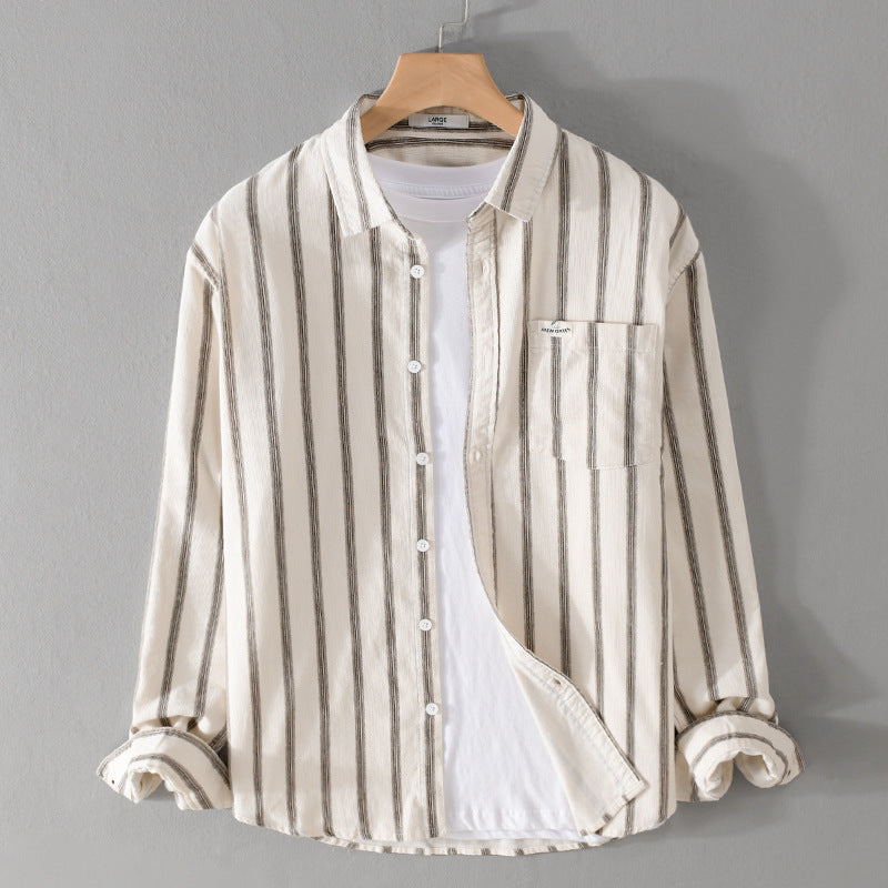 Men's Striped Oversize Shirt made of Cotton Blend with Chest Pocket and Relaxed Fit Mune Fashion