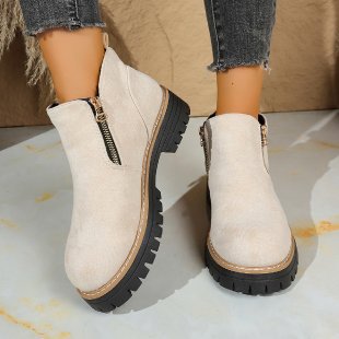 Women ankle-high suede imitation ankle boots with side zipper, pull tab, and ruggedly profiled rubber sole Mune Fashion