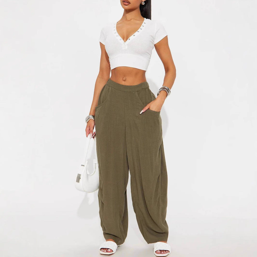 Women's Wide Relaxed Pants with High Comfort Waistband, Deep Side Pockets & Loose Palazzo Fit Mune Fashion