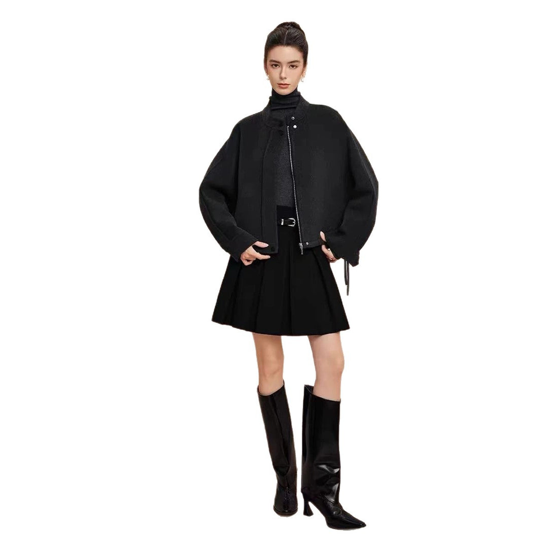 Women's short cut minimalist bomber jacket with stand-up collar Mune Fashion