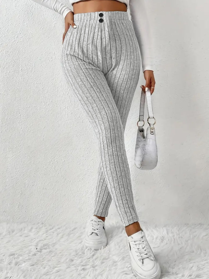 Women High-waisted Ribbed Knit Leggings with Elastic Waistband Mune Fashion
