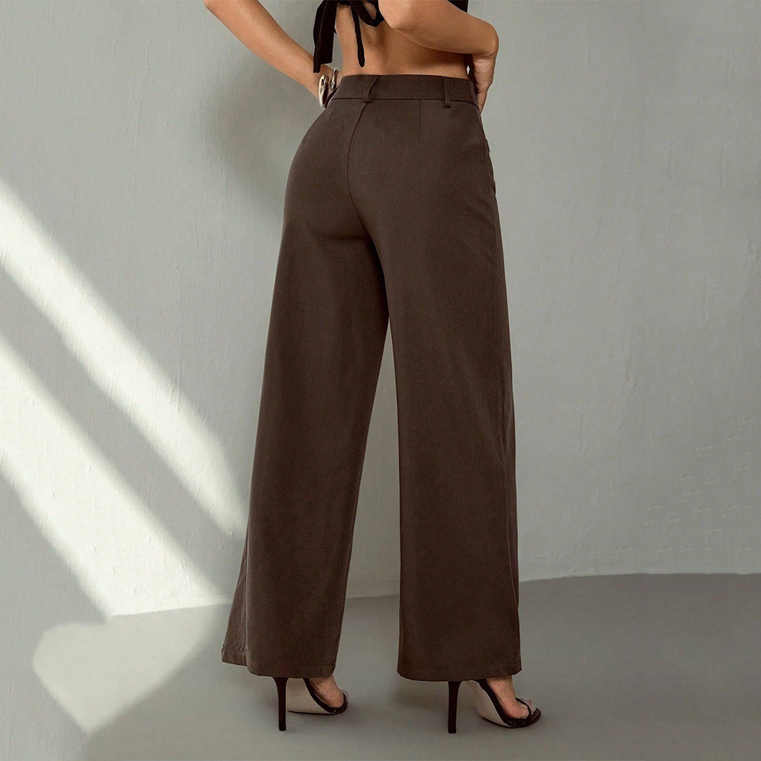 Women's High-Waisted Palazzo Fabric Trousers with Crease and Belt Loops Mune Fashion