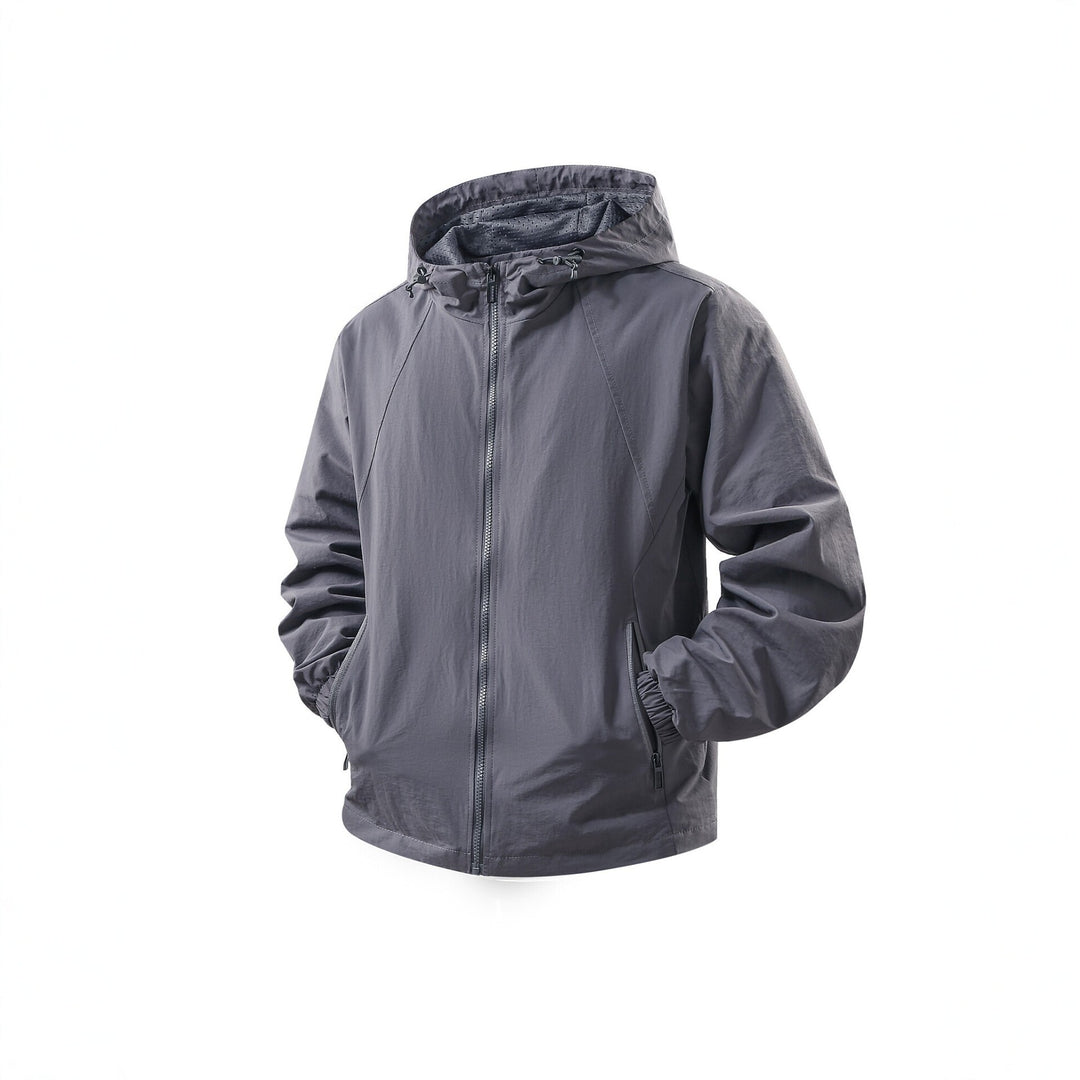 Men's Lightweight Breathable Hooded Windbreaker with Mesh Lining and Zipper Pockets Mune Fashion