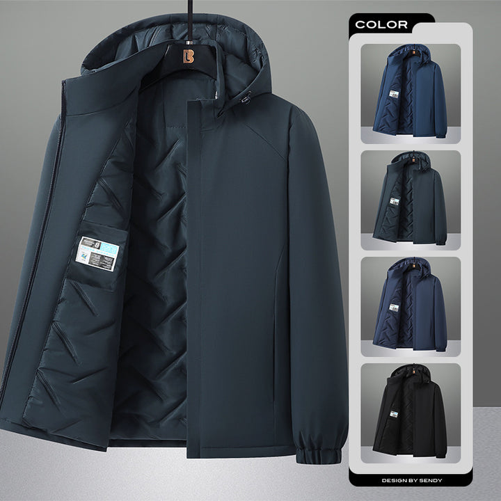 Men's water-repellent urban softshell hooded jacket with lightly padded quilted lining, concealed zipper, and elastic cuffs Mune Fashion
